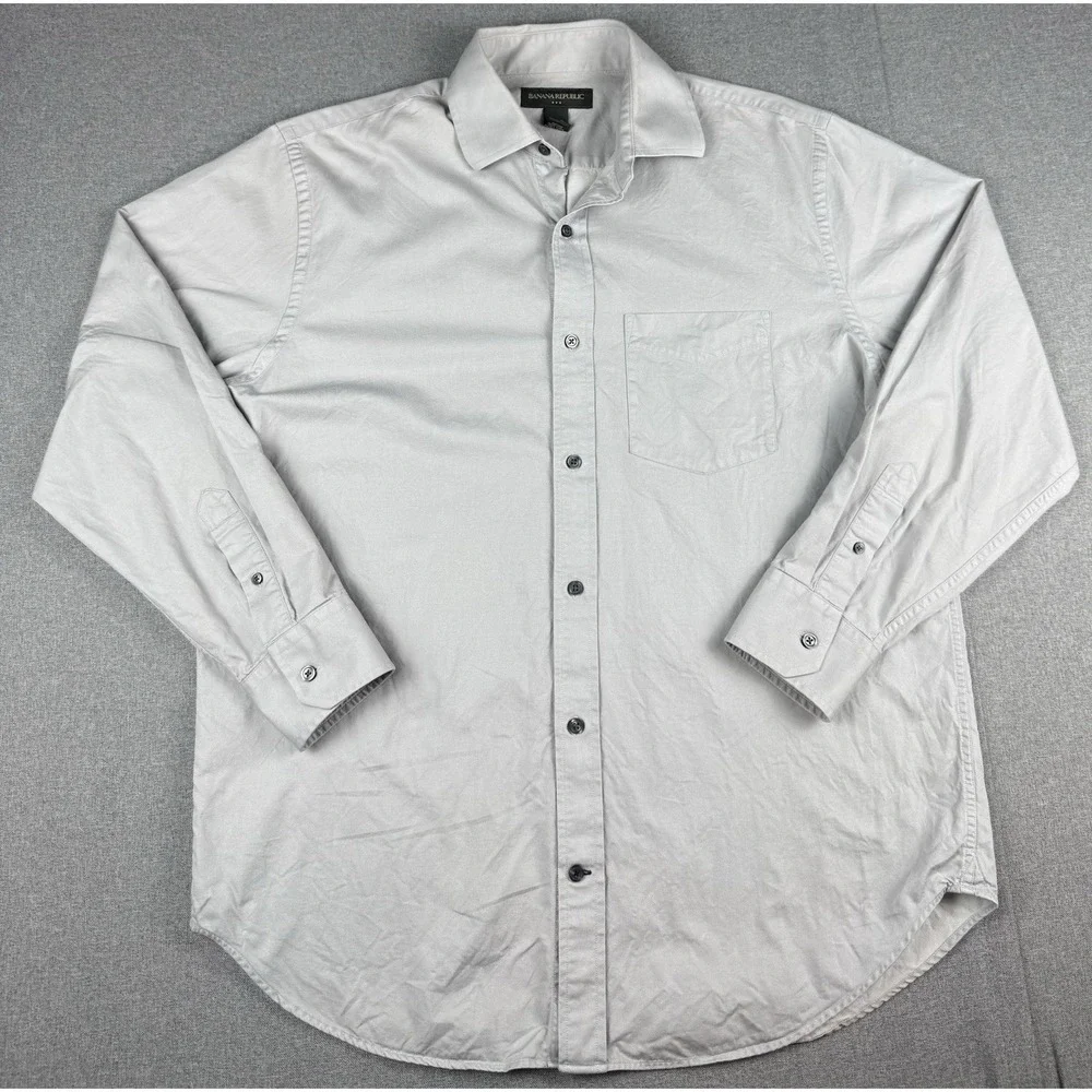 Banana Republic Men's Large 16-16.5 Gray Button Front Dress Shirt 100% Cotton